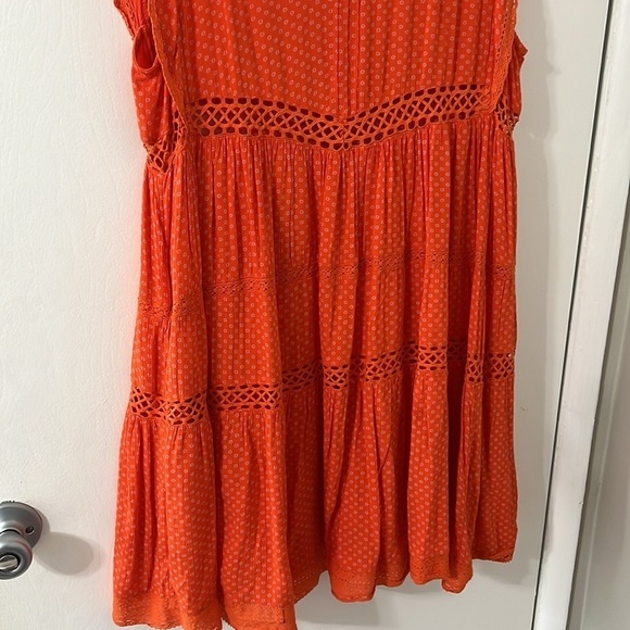 Free People Retro Kitty Crochet Boho Mini Dress Orange Floral Size S - Picture 8 of 10
